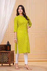 Greenish Yellow Cotton Long Kurta for Women – Bright, Breezy & Perfect for Everyday Wear