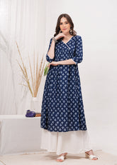 Embrace The Flow with Blue Block Print Flared Kurti - Vibrant Flare for Any Occasion
