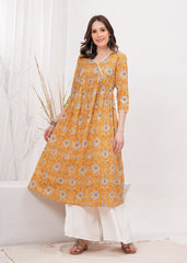 Elegant Yellow Eye Catching Sunflower Print Flared Kurta - Perfect for a Radiant Look