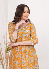 Elegant Yellow Eye Catching Sunflower Print Flared Kurta - Perfect for a Radiant Look