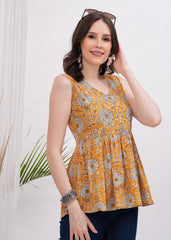 Golden Sunflower Sleeveless Cotton Top -Brighten Up With Radiant Sunflower Yellow