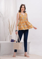 Golden Sunflower Sleeveless Cotton Top -Brighten Up With Radiant Sunflower Yellow