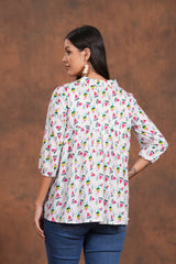 White Watermelon Bliss Cotton Top -Sweeten Up Your Style With Playful Print