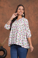 White Watermelon Bliss Cotton Top -Sweeten Up Your Style With Playful Print