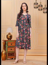 Chic Green Alia Cut Flared Cotton Long Kurti with Unique Prints - A Blend of Comfort, Style, and Graceful Design for Any Occasion