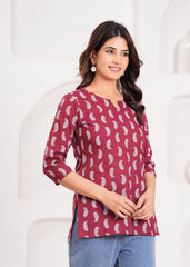 Short Red-Maroon Kurti for Women – Elegant, Comfortable, and Stylish Daily Wear in Rich Dual Tones for Effortless Ethnic Charm