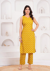 Sleeveless Mustard Cotton Kurta Set – Lightweight, Breathable Ethnic Wear for Effortless Summer Style and Everyday Comfort