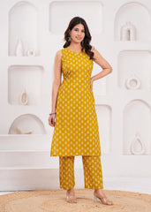 Sleeveless Mustard Cotton Kurta Set – Lightweight, Breathable Ethnic Wear for Effortless Summer Style and Everyday Comfort