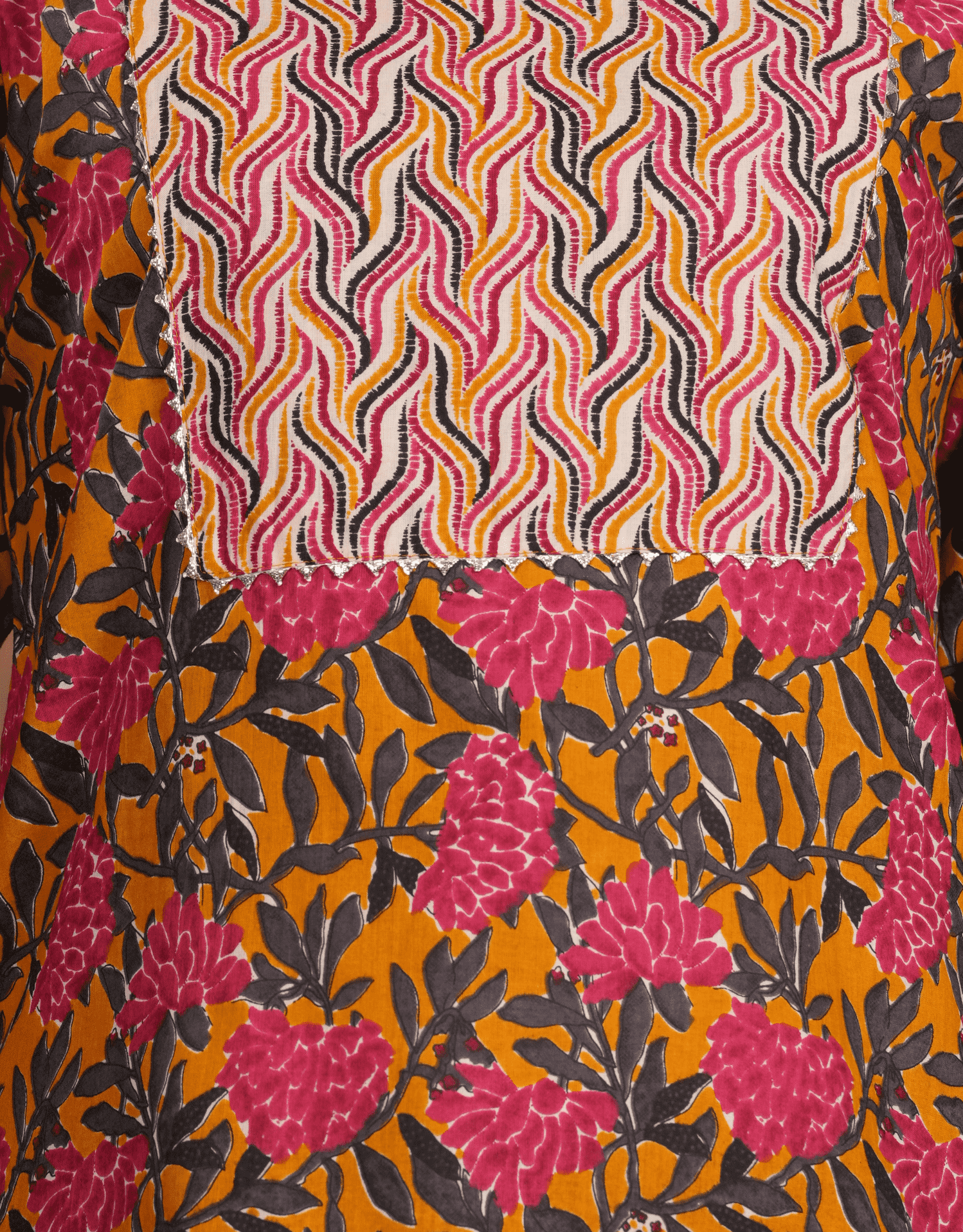 Yellow with Red Print A Stylish Yoke Short Kurti-A Bright and Bold Blend for Effortless Charm