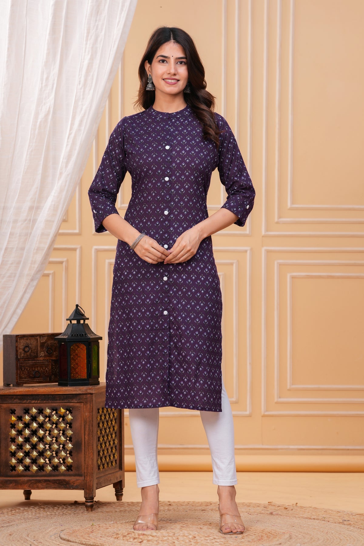 Purple Cotton Long Kurta for Women – Elegant Everyday Wear in Soft Pure Cotton