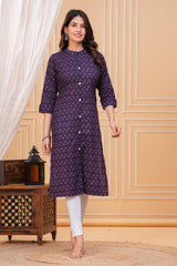 Purple Cotton Long Kurta for Women – Elegant Everyday Wear in Soft Pure Cotton