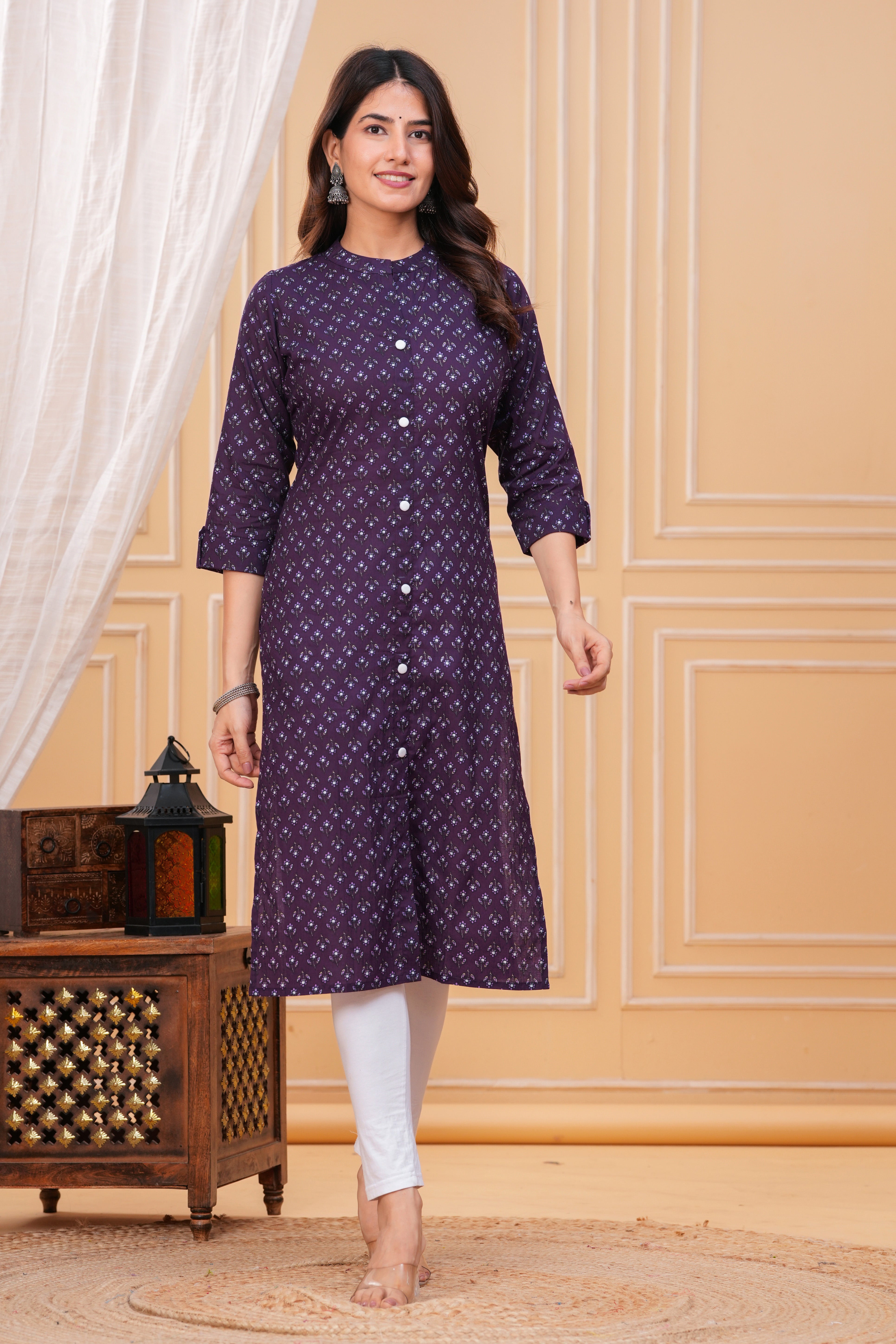 Purple Cotton Long Kurta for Women – Elegant Everyday Wear in Soft Pure Cotton