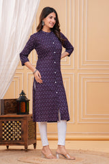 Purple Cotton Long Kurta for Women – Elegant Everyday Wear in Soft Pure Cotton