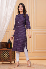 Purple Cotton Long Kurta for Women – Elegant Everyday Wear in Soft Pure Cotton