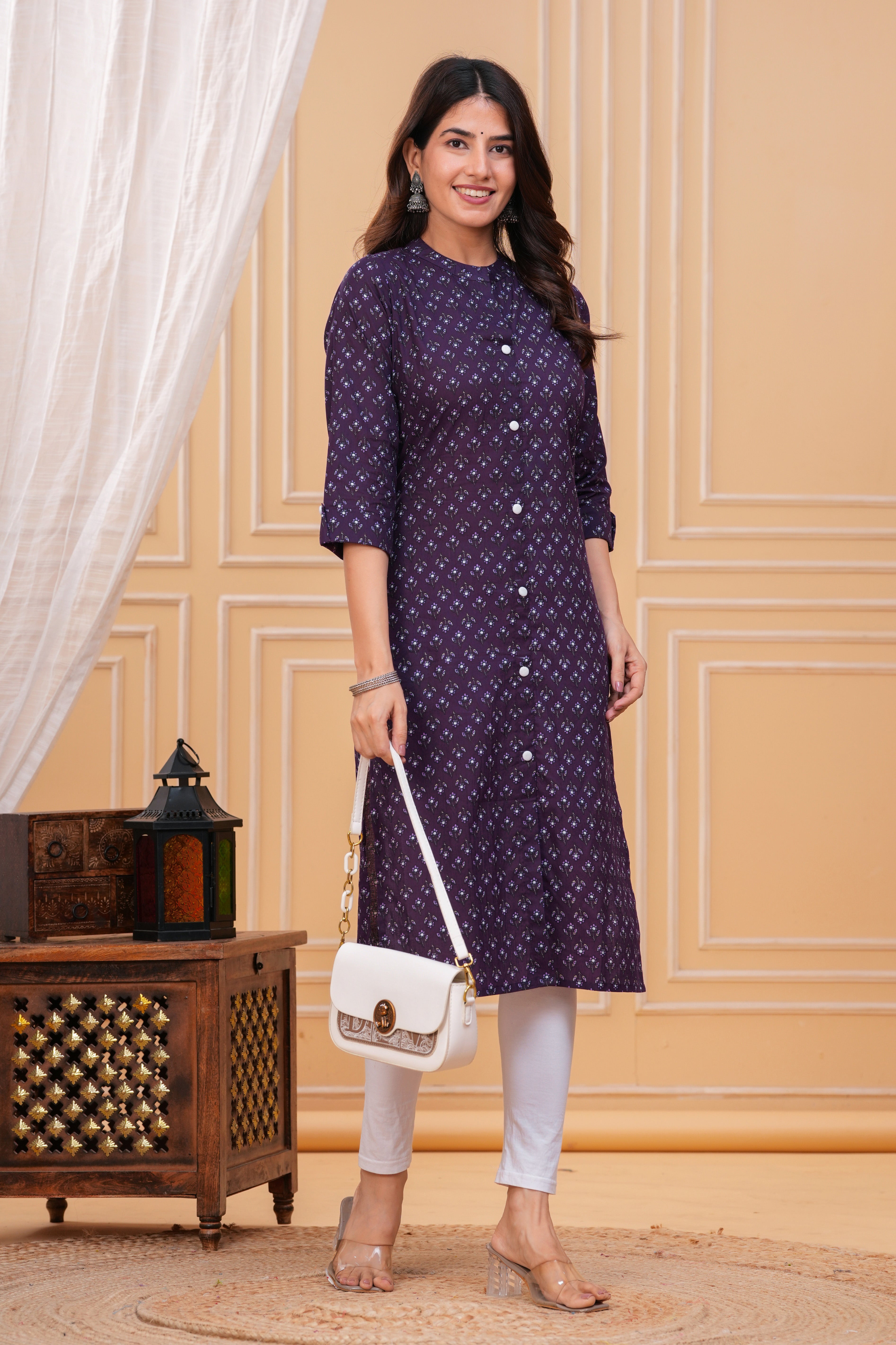 Purple Cotton Long Kurta for Women – Elegant Everyday Wear in Soft Pure Cotton