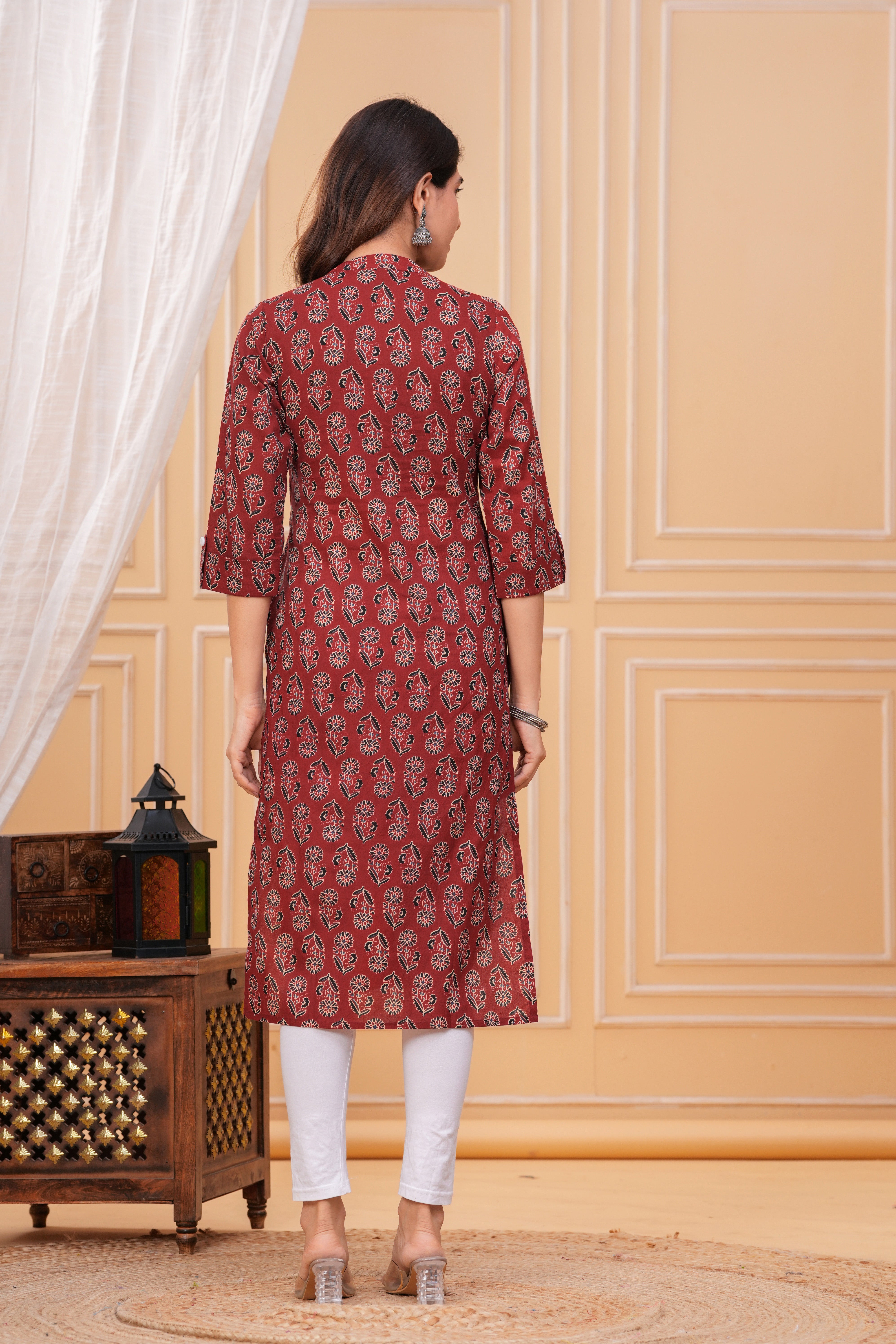 Red Ajrak Print Cotton Long Kurta for Women – Handcrafted Elegance in Pure Cotton