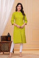 Greenish Yellow Cotton Long Kurta for Women – Bright, Breezy & Perfect for Everyday Wear
