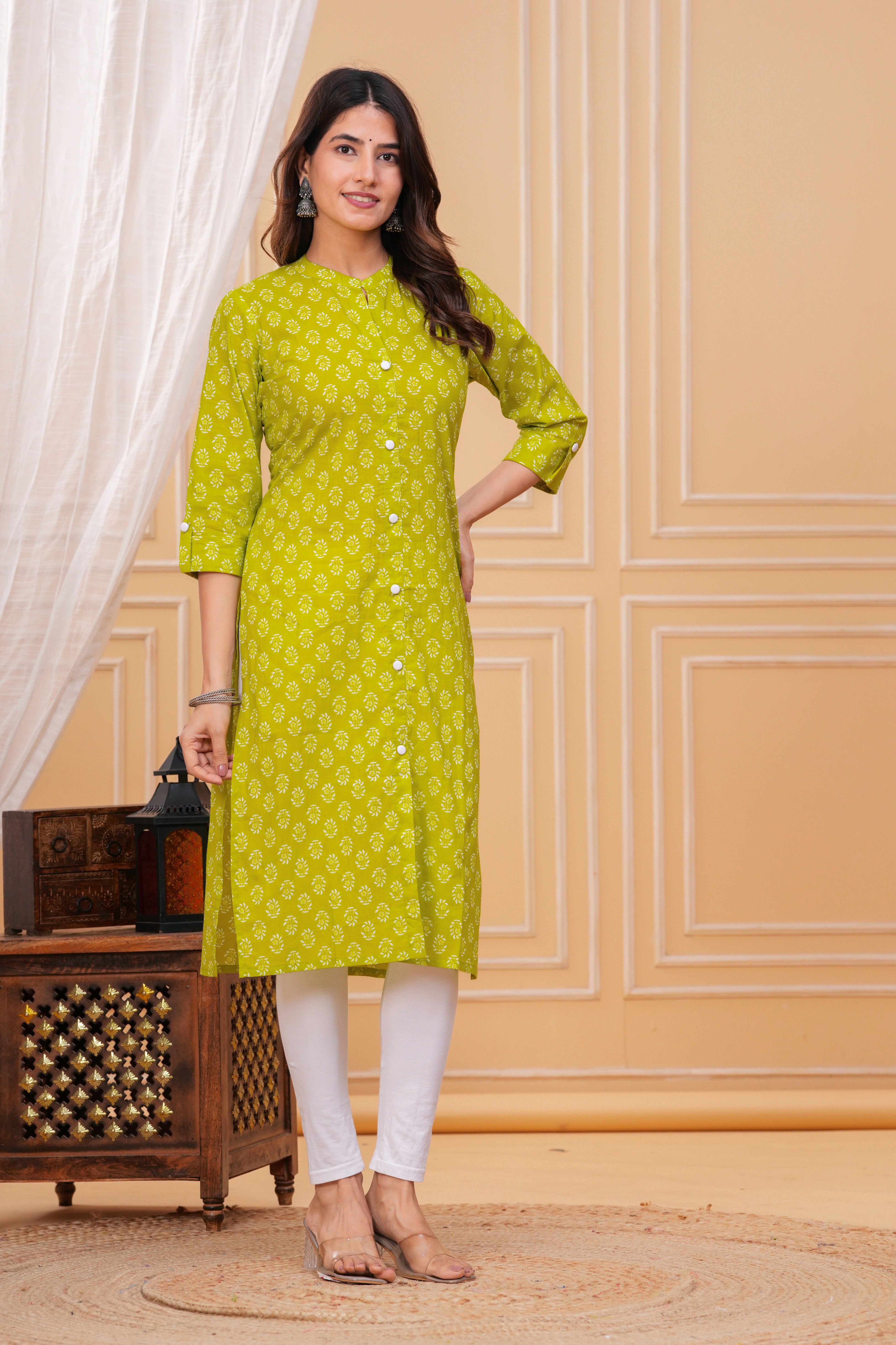 Greenish Yellow Cotton Long Kurta for Women – Bright, Breezy & Perfect for Everyday Wear