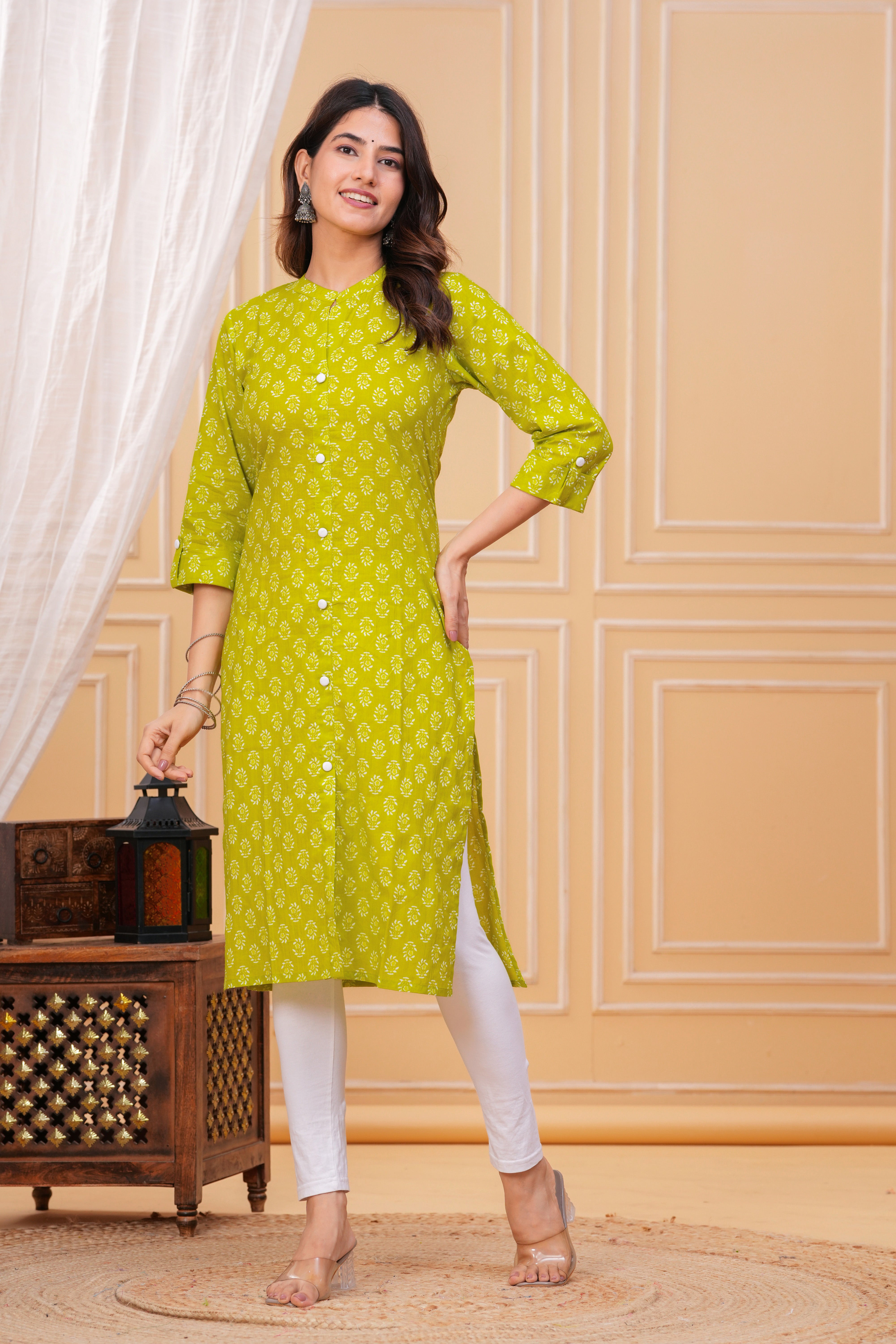 Greenish Yellow Cotton Long Kurta for Women – Bright, Breezy & Perfect for Everyday Wear