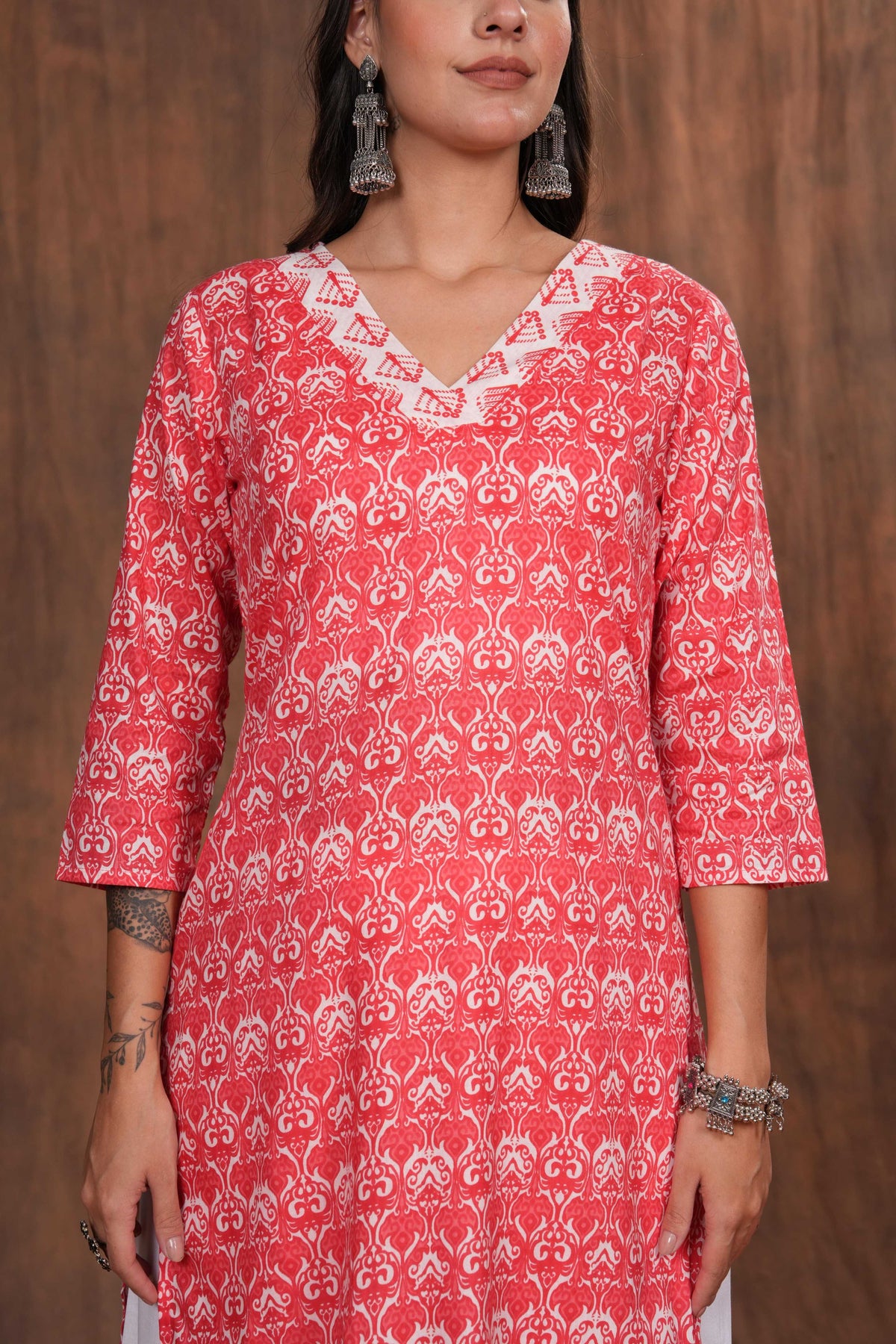 Red Cotton Kurti with Traditional Block Print Design - Soft, Breathable Fabric for Everyday Comfort and Effortless Ethnic Style