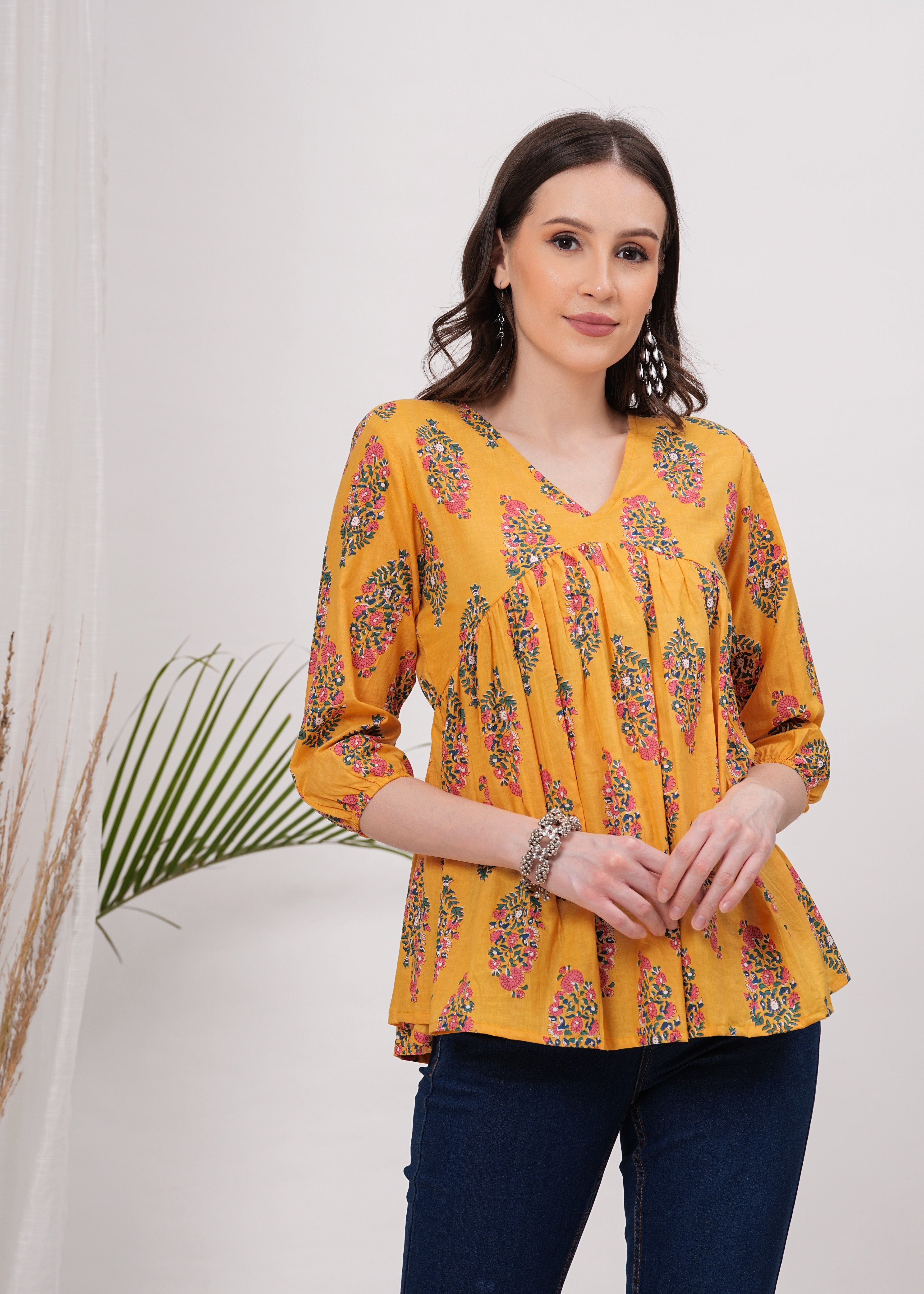 Sunlight Vibrant Yellow Pure Cotton Top -Radiate Warmth and Style