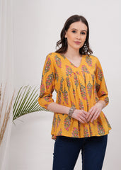 Sunlight Vibrant Yellow Pure Cotton Top -Radiate Warmth and Style