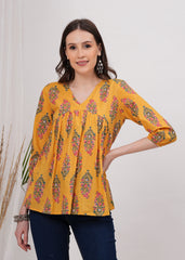 Sunlight Vibrant Yellow Pure Cotton Top -Radiate Warmth and Style