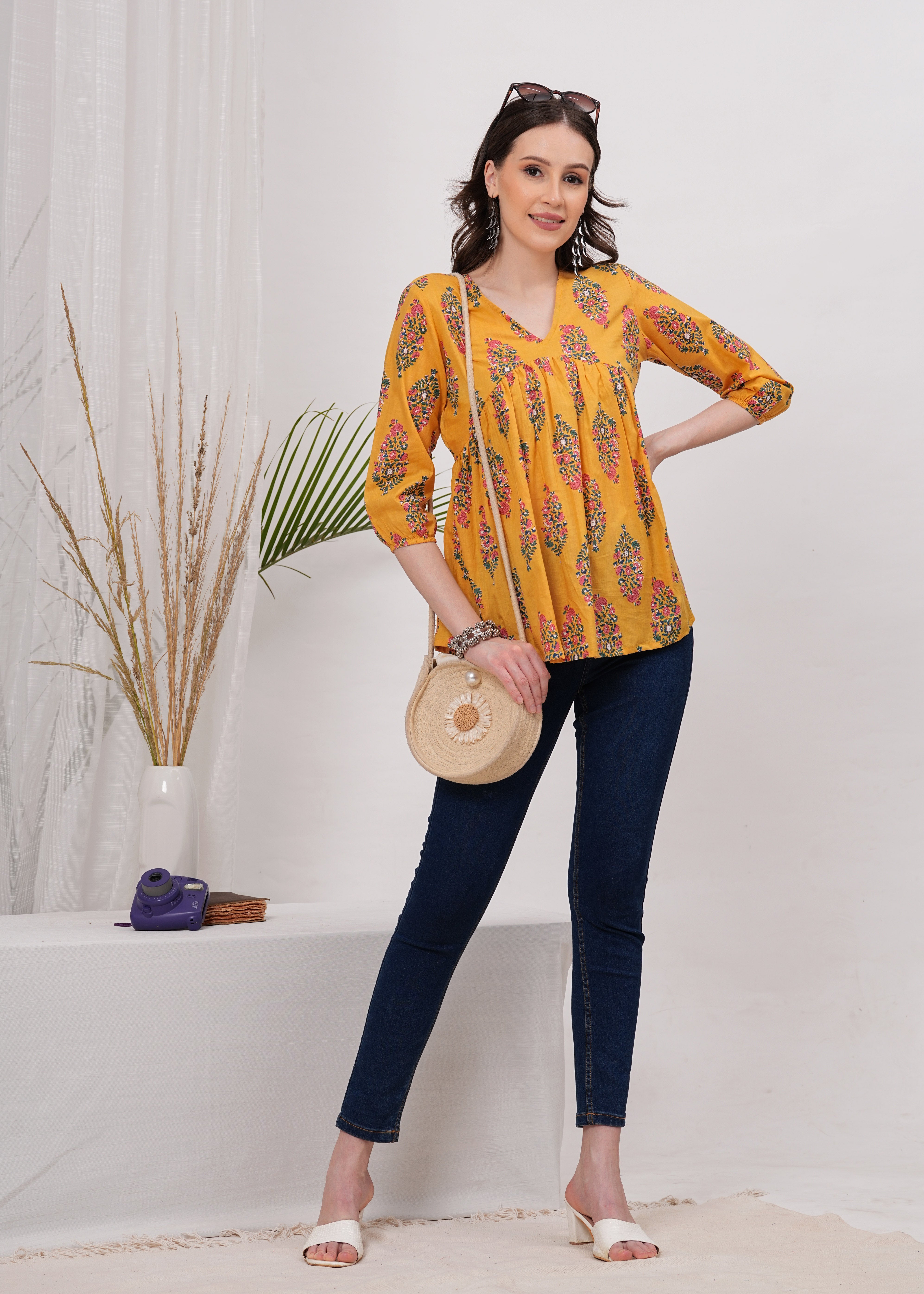 Sunlight Vibrant Yellow Pure Cotton Top -Radiate Warmth and Style