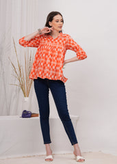 Bright Orange Shirt Collar Flared Cotton Top- Standout Style with A Bold Pop of Color