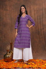 Regal Elegance Purple Block Print Cotton  Kurti -Lavender Dream Beautifully Crafted