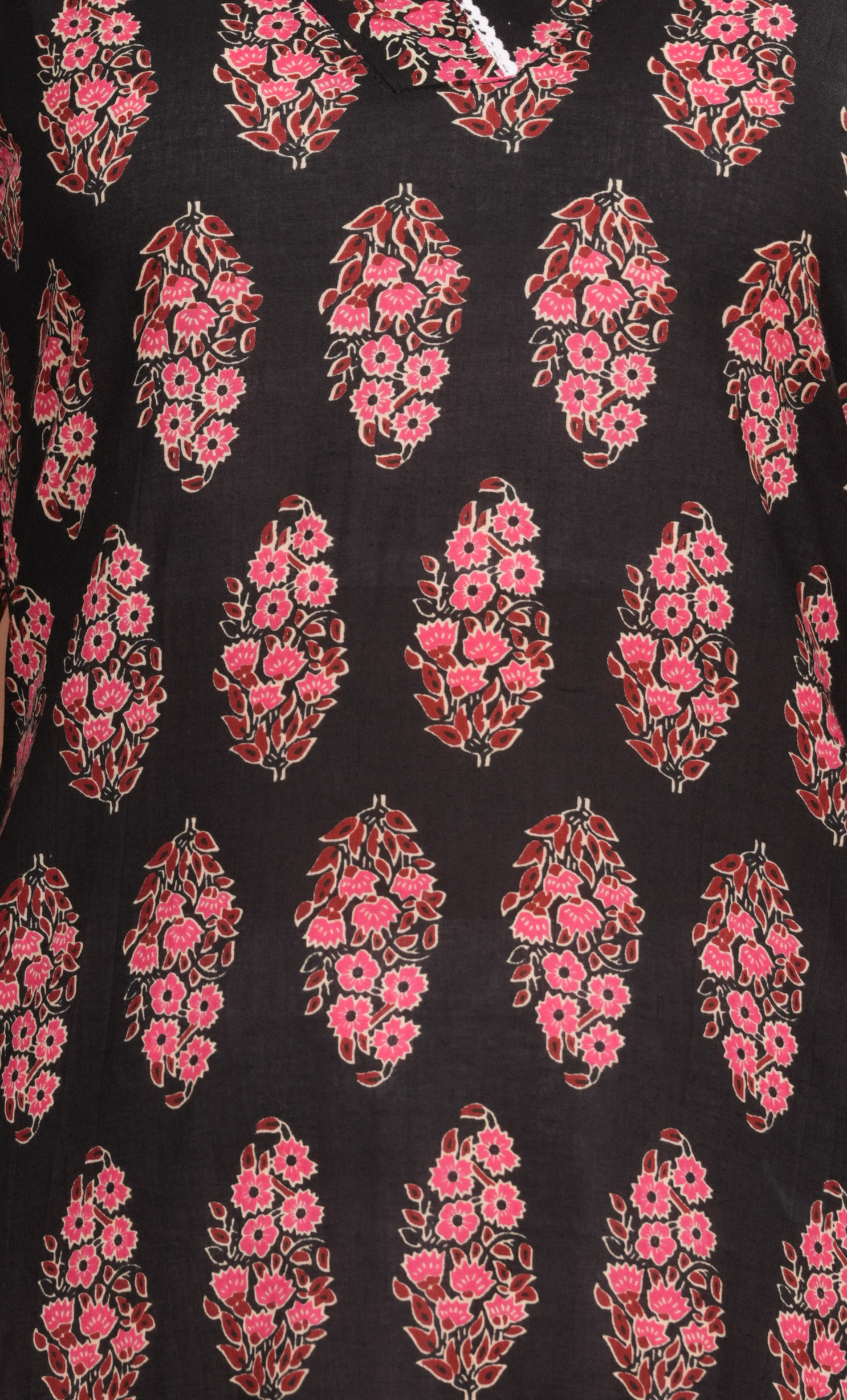 Black Kurti Adorned with Pink Floral Prints Cotton Kurti -Feminine Flair
