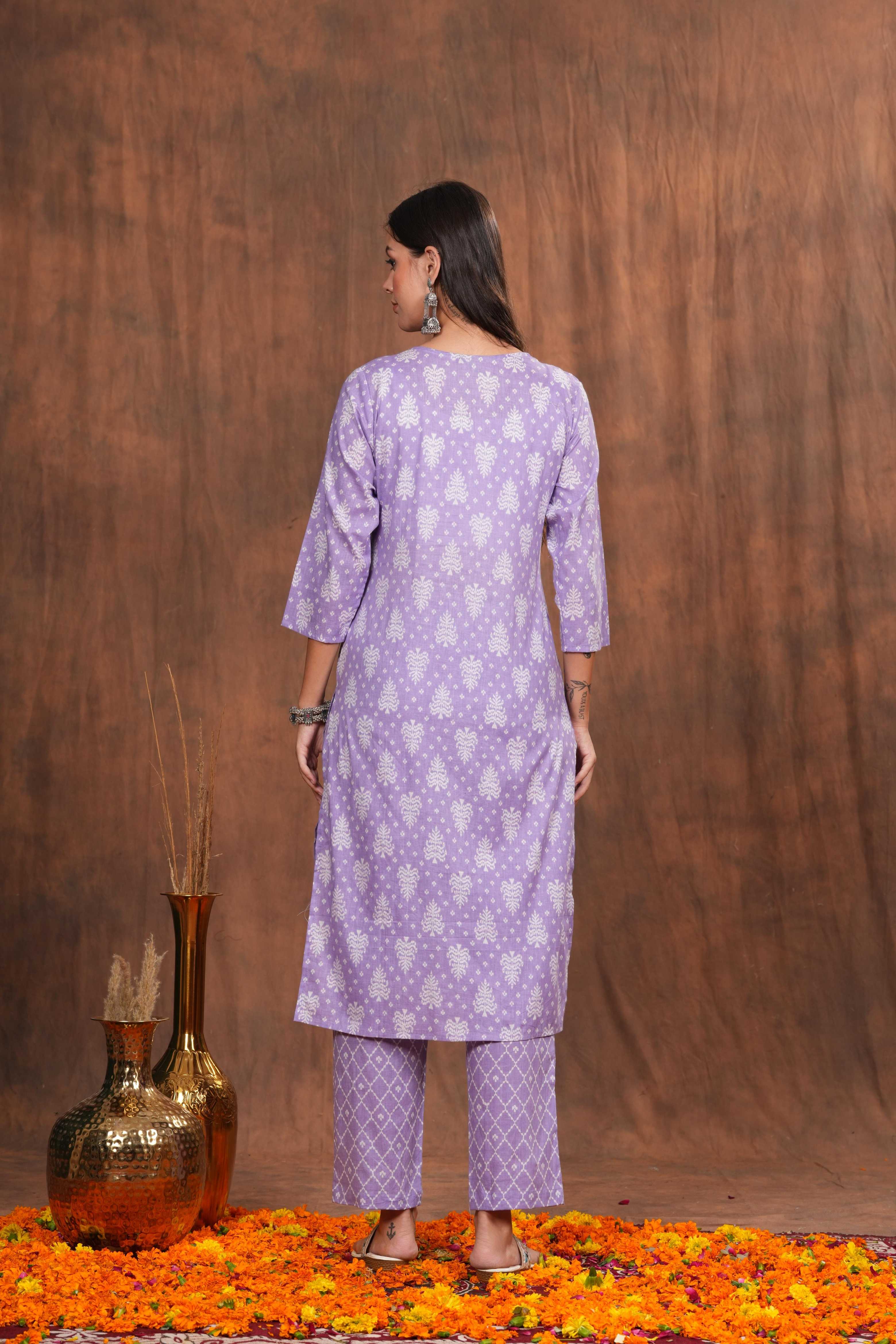 Ethereal Lavender Cotton Kurti - Soft Cotton with Delicate Print