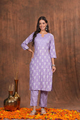 Ethereal Lavender Cotton Kurti - Soft Cotton with Delicate Print