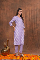 Ethereal Lavender Cotton Kurti - Soft Cotton with Delicate Print
