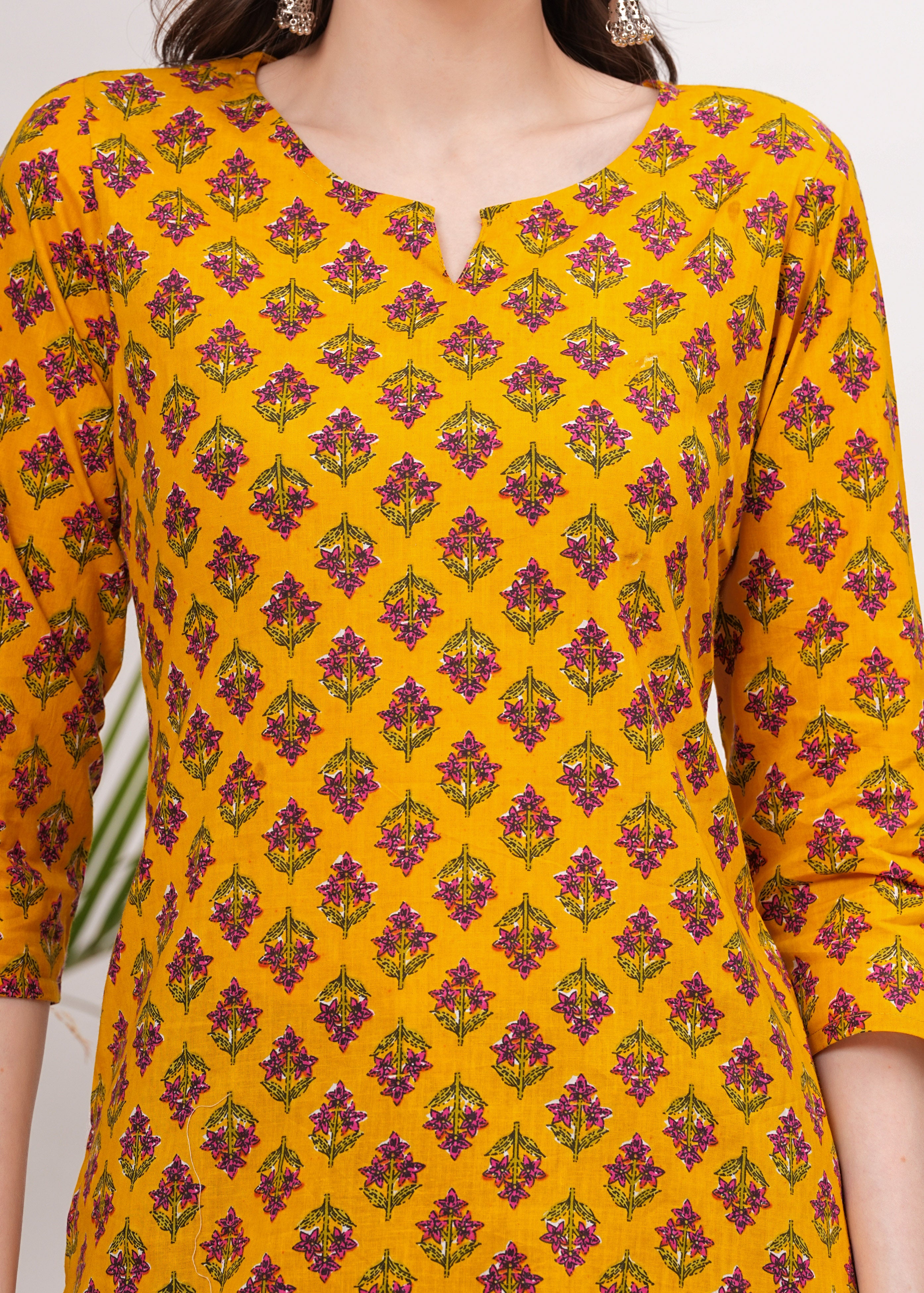 Sunlit Yellow Block Print Cotton Short Kurti - A Blend of Tradition and Contemporary Style