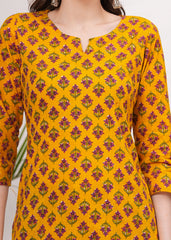Sunlit Yellow Block Print Cotton Short Kurti - A Blend of Tradition and Contemporary Style