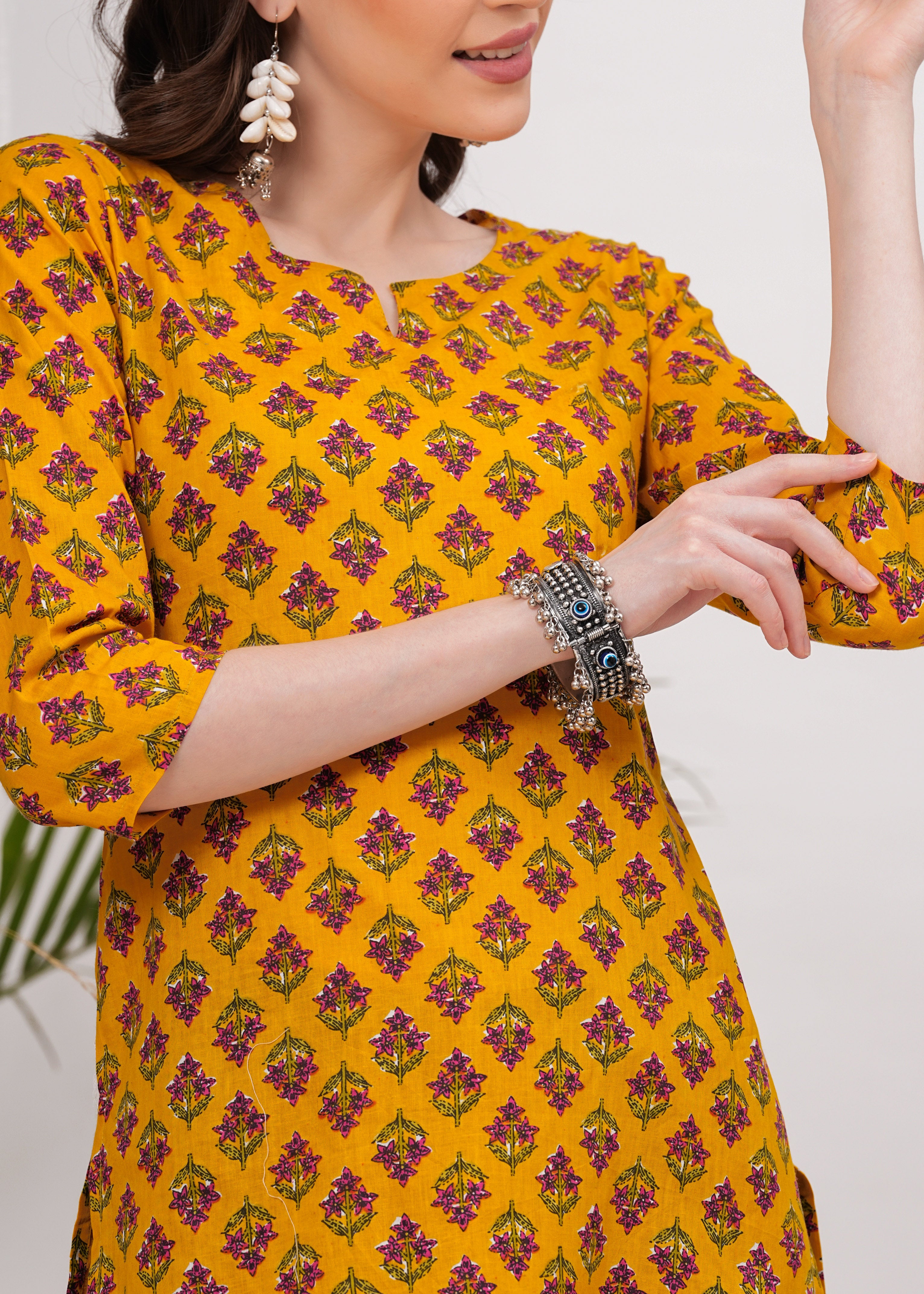Sunlit Yellow Block Print Cotton Short Kurti - A Blend of Tradition and Contemporary Style