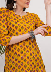 Sunlit Yellow Block Print Cotton Short Kurti - A Blend of Tradition and Contemporary Style