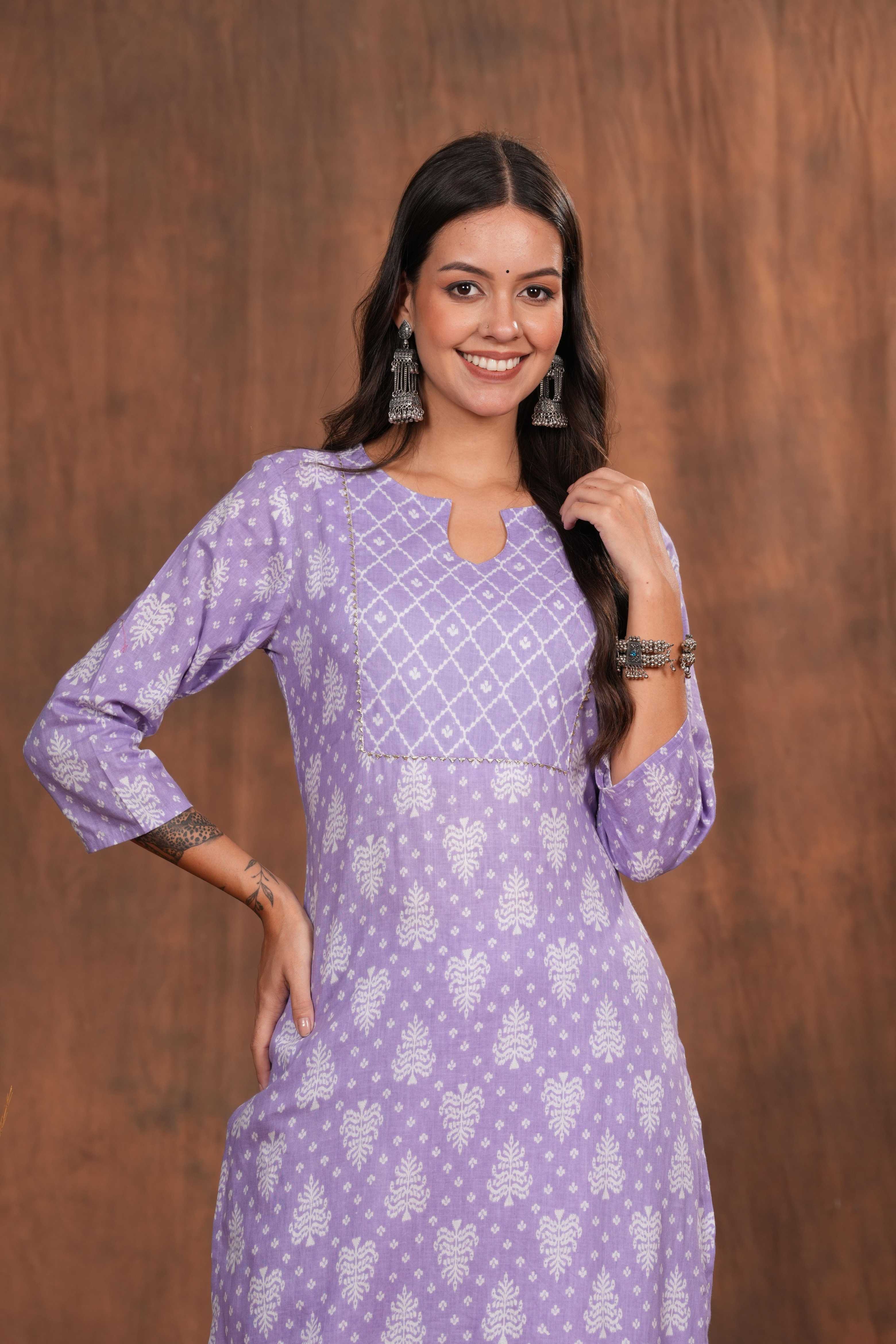 Ethereal Lavender Cotton Kurti - Soft Cotton with Delicate Print