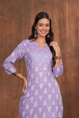Ethereal Lavender Cotton Kurti - Soft Cotton with Delicate Print