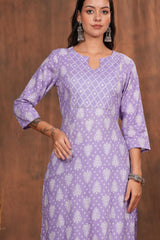 Ethereal Lavender Cotton Kurti - Soft Cotton with Delicate Print