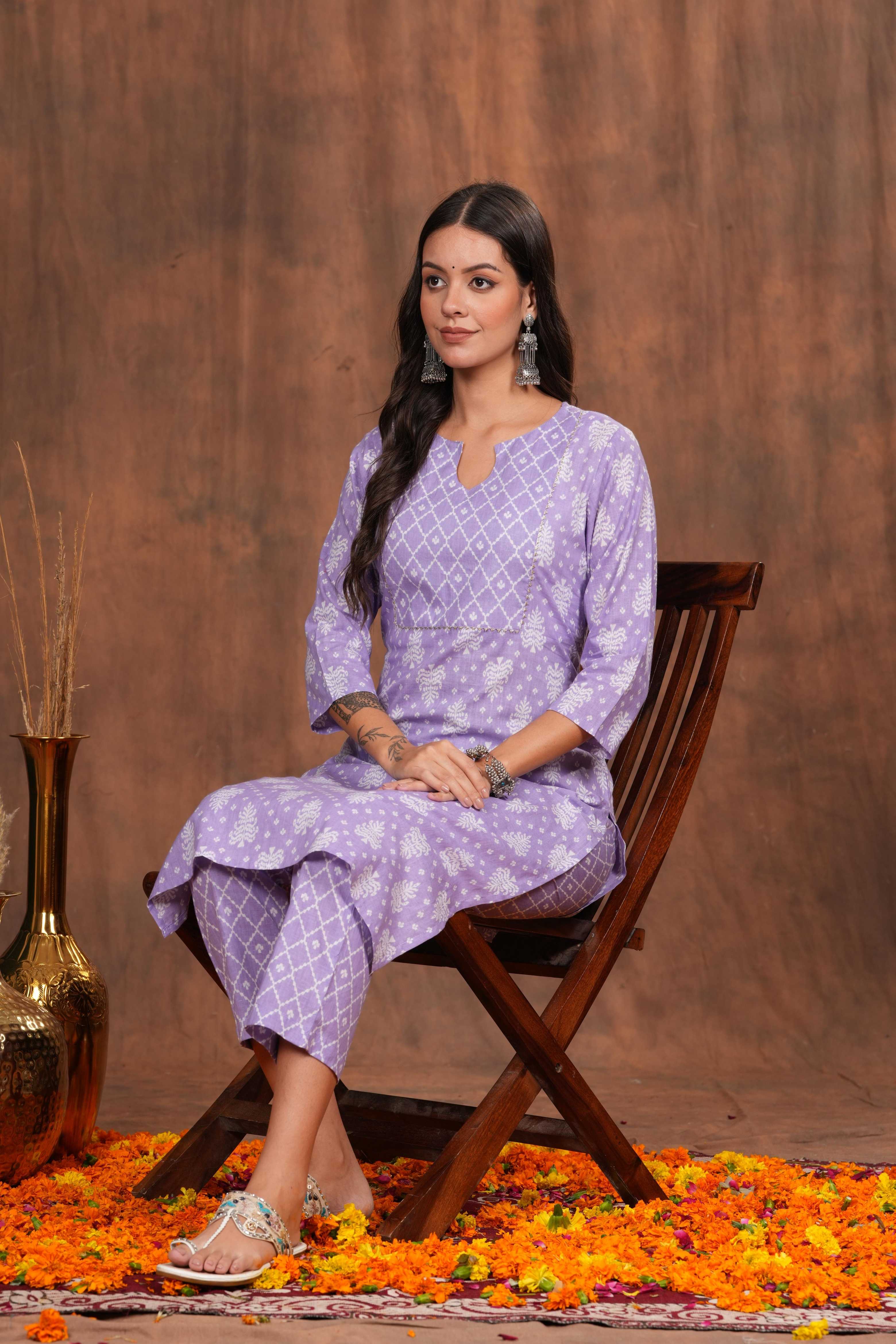 Ethereal Lavender Cotton Kurti - Soft Cotton with Delicate Print