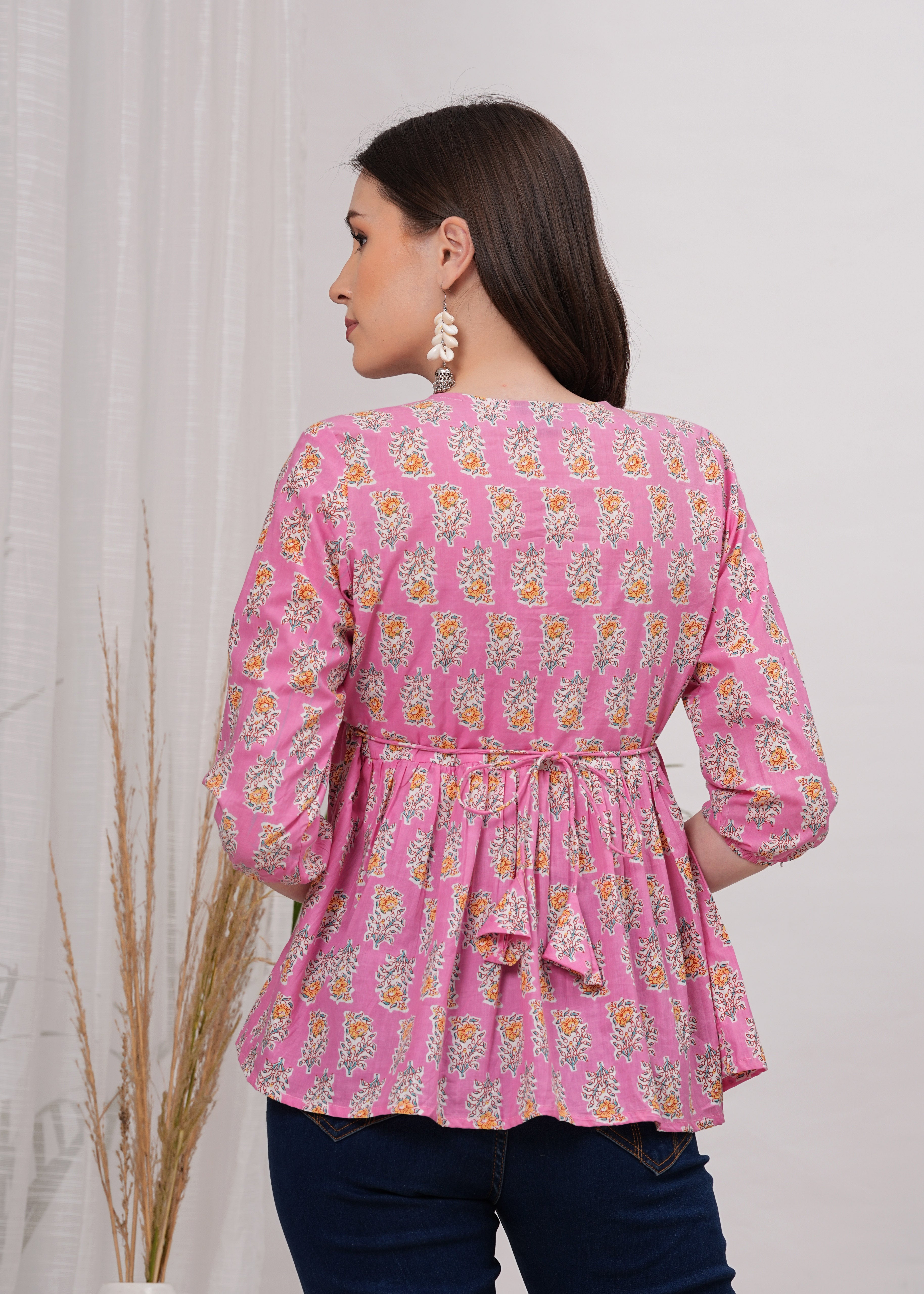 Trendy Pink Flared Pure Cotton Top - Flattering Silhouette For Effortless Chic