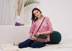 Trendy Pink Flared Pure Cotton Top - Flattering Silhouette For Effortless Chic