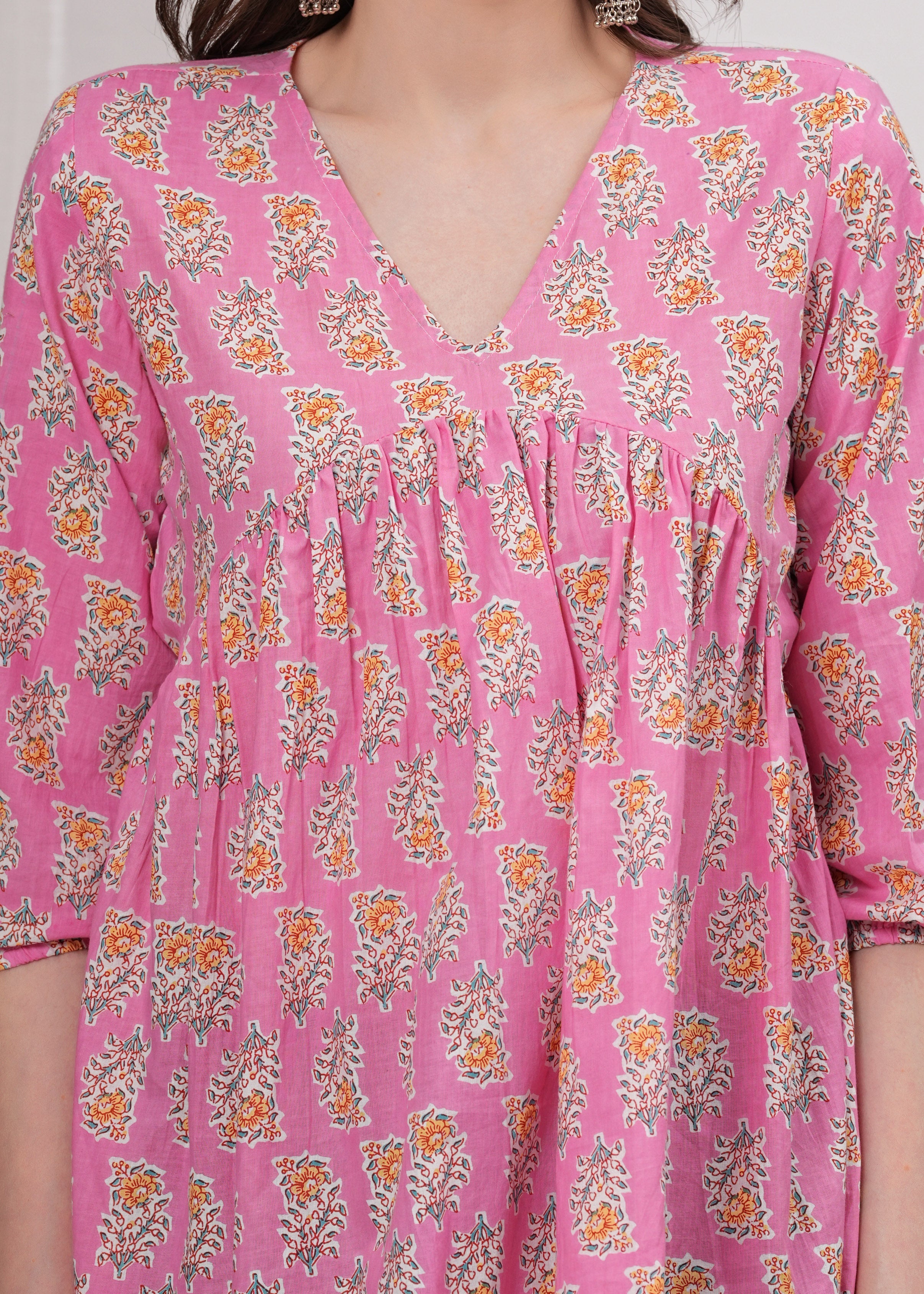 Trendy Pink Flared Pure Cotton Top - Flattering Silhouette For Effortless Chic