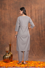 Elegant Grey Cotton Kurta Paired with Stylish Pants - Ideal for Casual Outings and Festive Celebrations