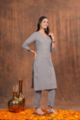 Elegant Grey Cotton Kurta Paired with Stylish Pants - Ideal for Casual Outings and Festive Celebrations