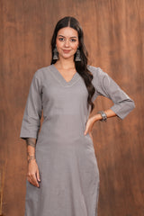 Elegant Grey Cotton Kurta Paired with Stylish Pants - Ideal for Casual Outings and Festive Celebrations