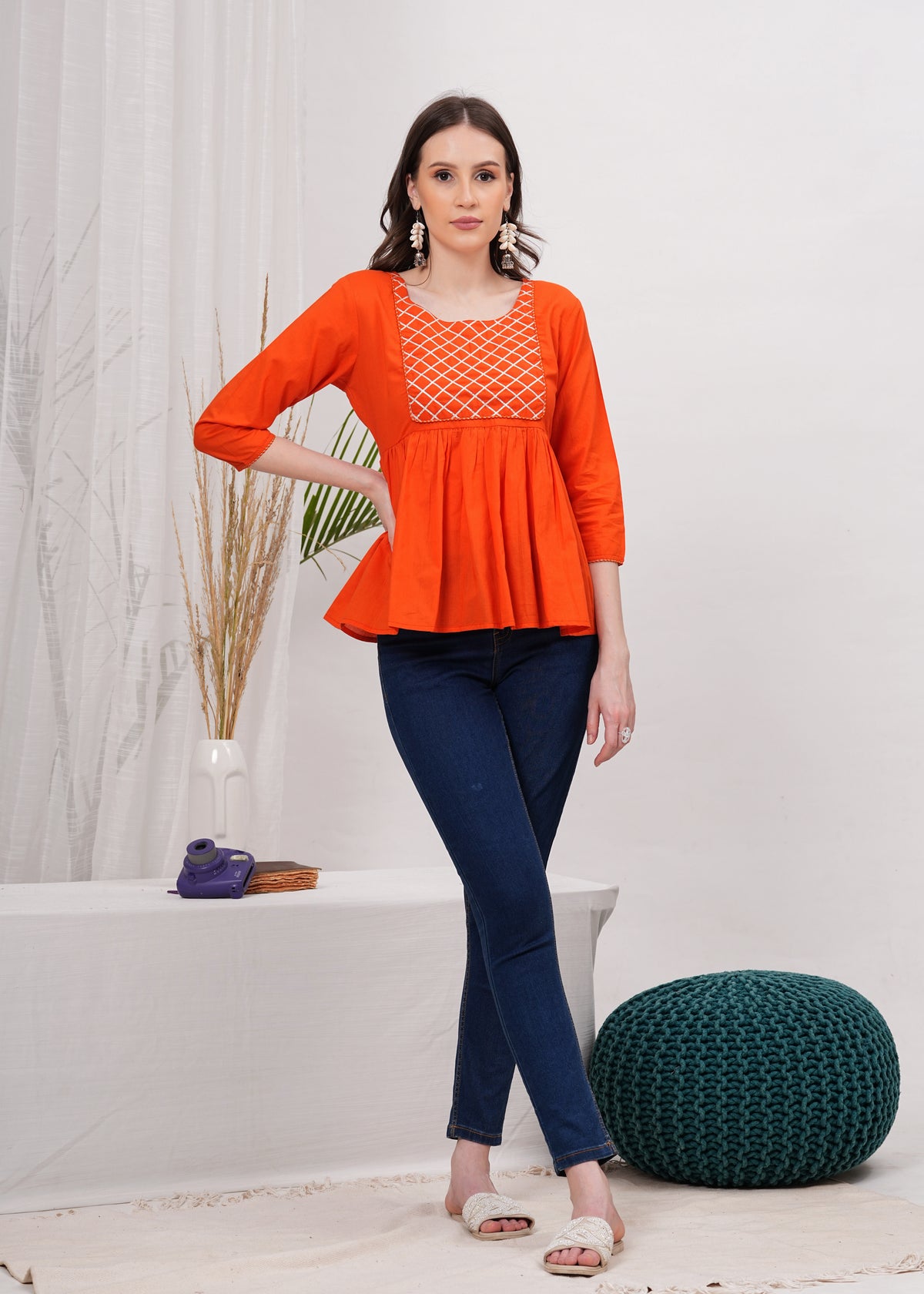 Tangerine Diamond Peplum Top