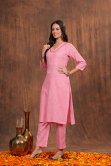 Trendy Plain Pink Cotton Kurta with Pants - The Perfect Blend of Comfort and Style for Everyday and Festive Occasions